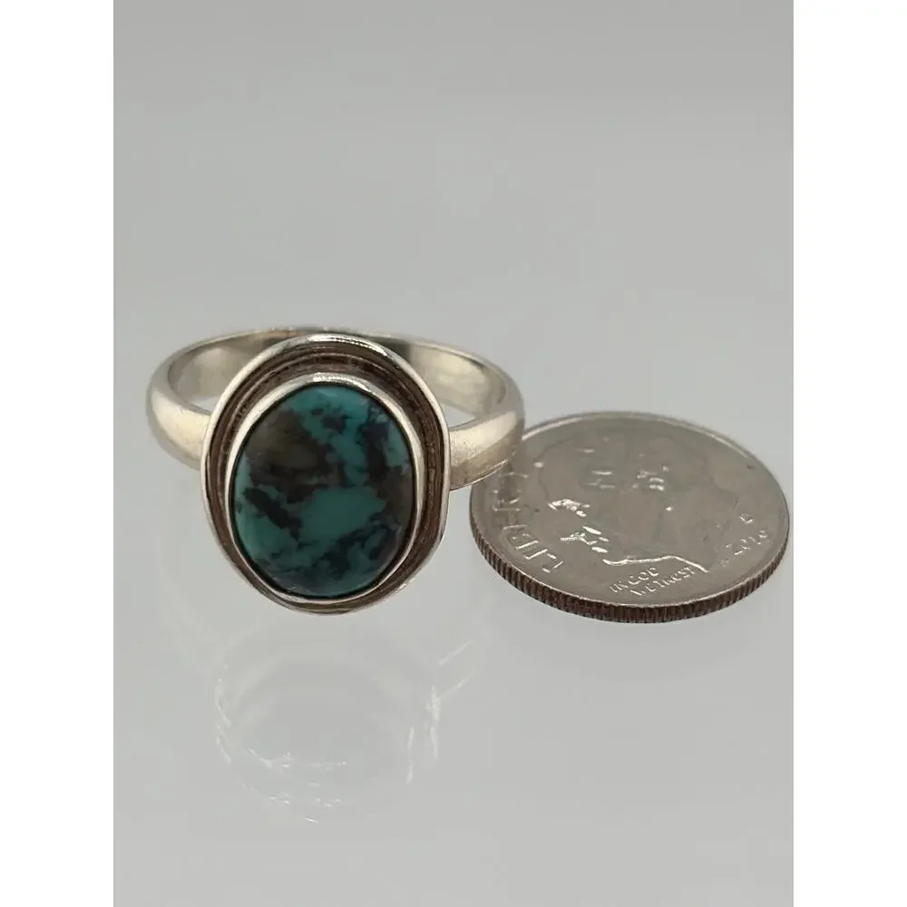 Oval Turquoise Sterling Silver Ring Artisan Jewelry 8.5